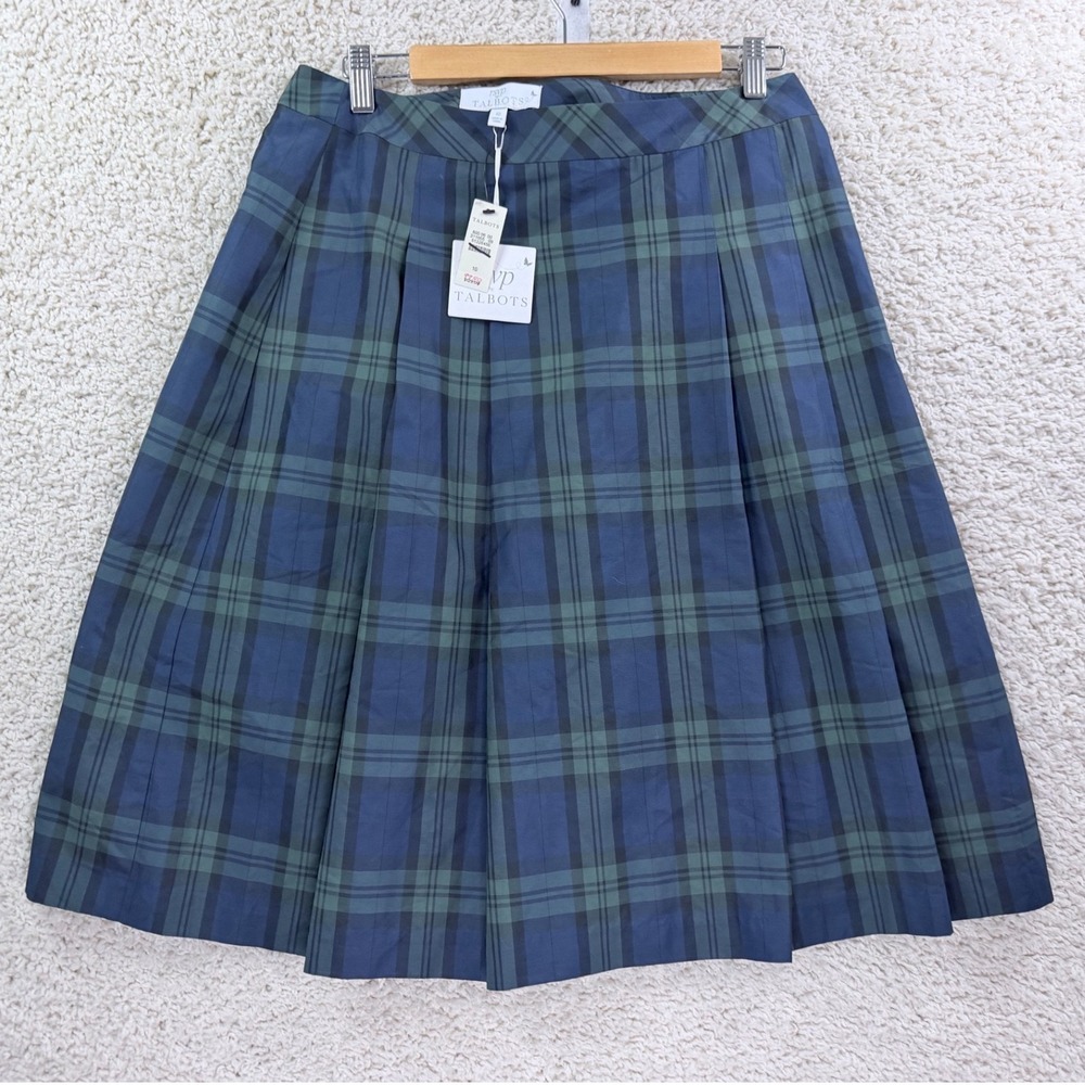 Talbots RSVP Plaid Pleated Skirt 10 Blue Green NEW Black Watch Tartan A-Line - Picture 5 of 9